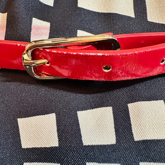 Plus Size Black and Cream Patterned Dress with Red Belt - Picture 7 of 7